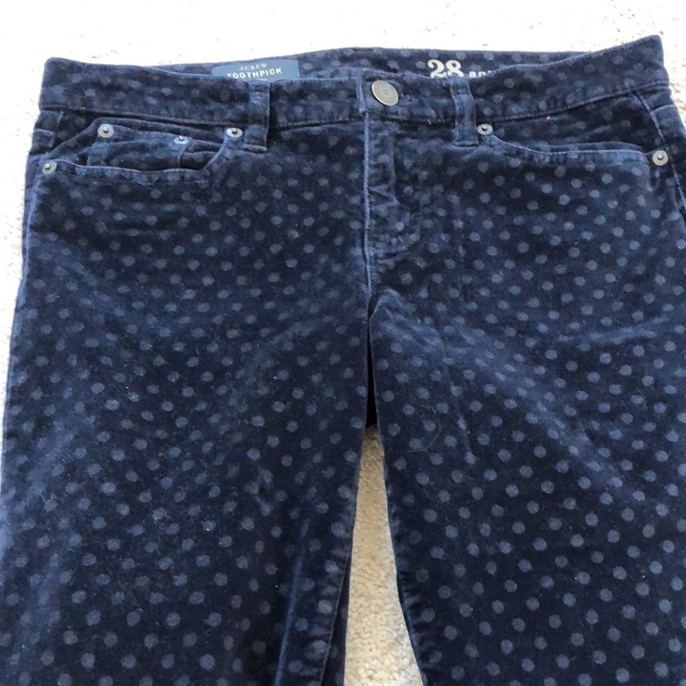 J Crew Velvet Polka Dot Toothpick Jeans Size 28